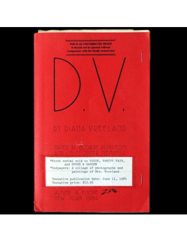 D.V. by Diana Vreeland, uncorrected proof (1984) prix